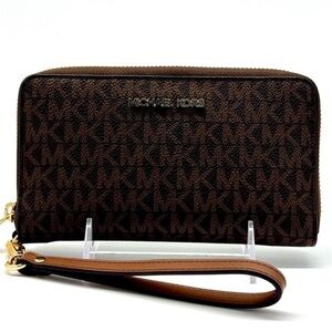 Michael Kors Large Jet Set Travel Flat Phone Case Wallet - Brown Signature